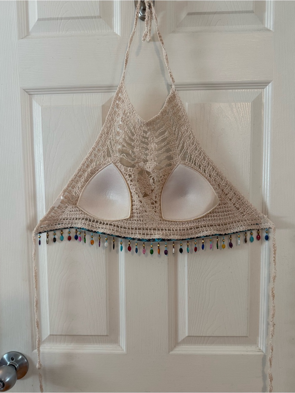 Coachella Evil Eye Beaded Crochet Halter Top Medium - Picture 2 of 7